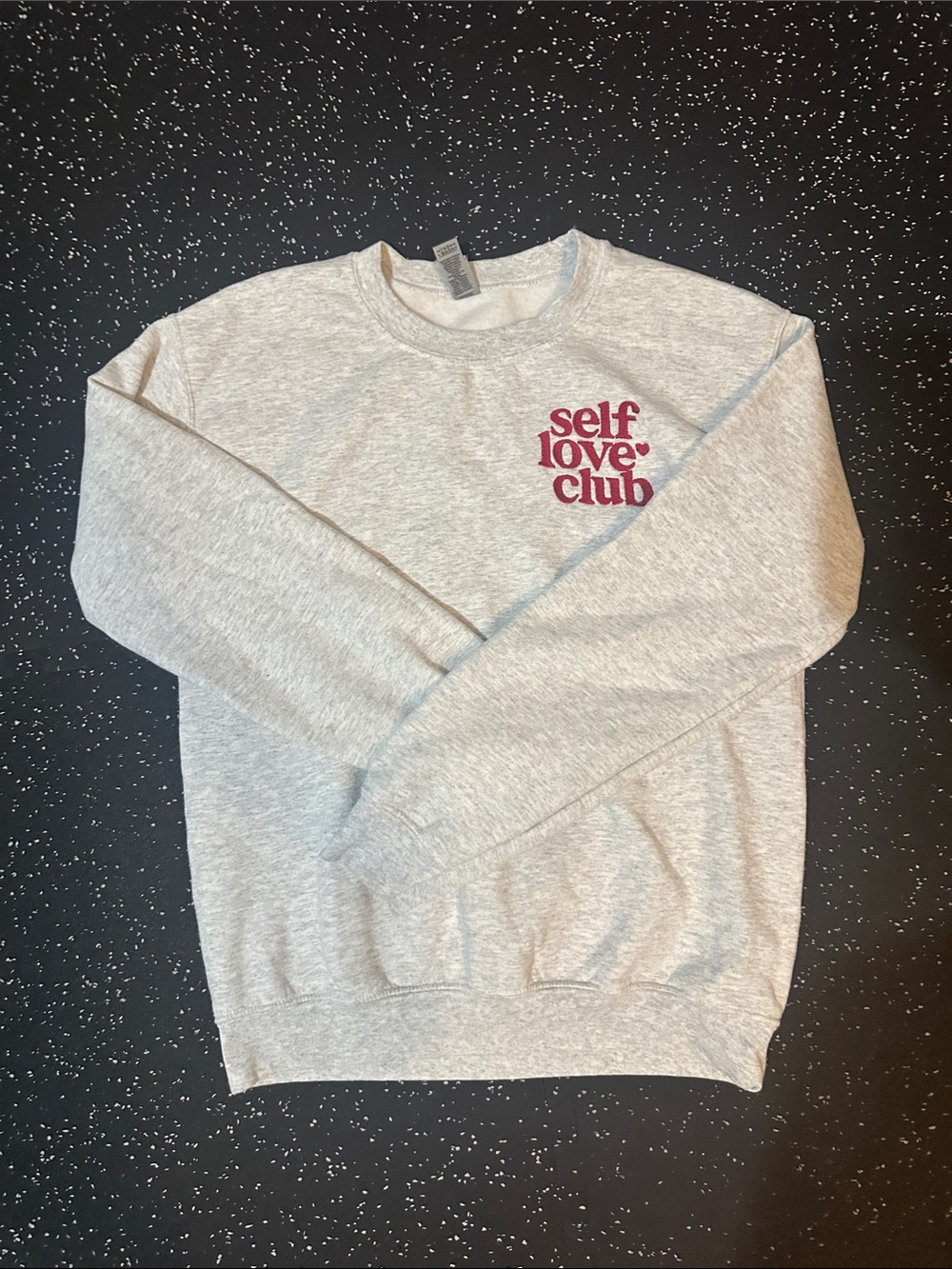 Gildan Gray Crewneck Sweatshirt with Pink "Self Love Club" Print